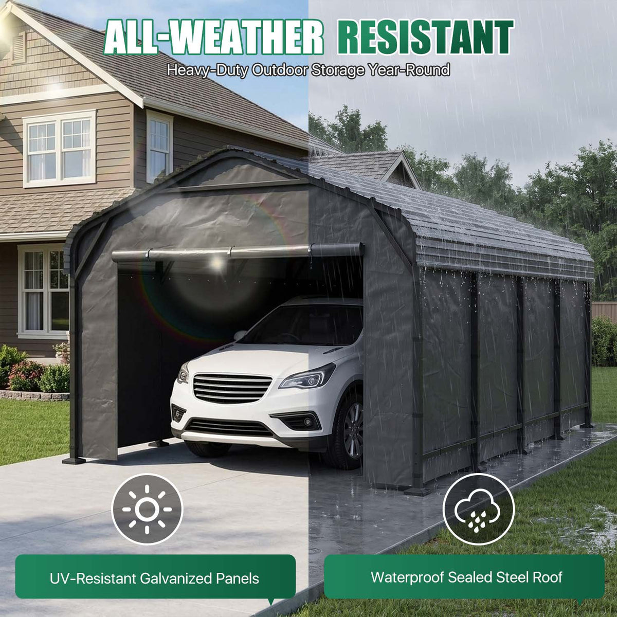 Clouddwell 12x20FT Heavy Duty Metal Carport, Carport Canopy with Sidewalls, Enclosed Car Garage, Outdoor Storage with Reinforced Frame & Galvanized Roof, Garage Shelterf for Car, Pickup, Truck, Boat