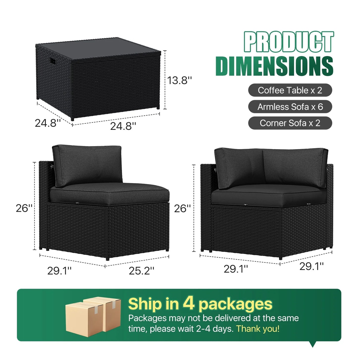 Clouddwell 10-Piece Patio Furniture Set on Sale, Black Rattan Wicker Outdoor Sectional Sofa Couch with Table Patio Conversation Set for Lawn& Backyard,Black