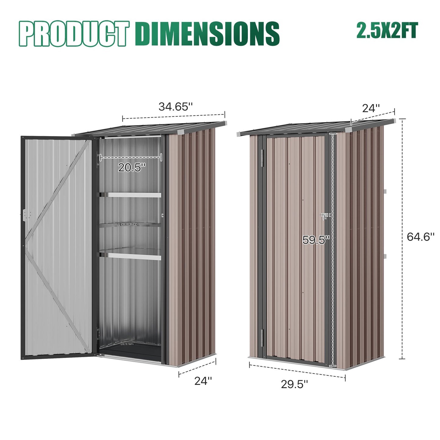 Clouddwell 3x3 FT Outdoor Metal Storage Cabinet with Floor & 2 Adjustable Shelves, Small Lockable Garden Shed
