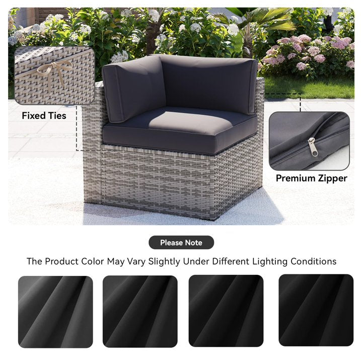 Clouddwell 14-Piece Outdoor Cushion Covers Replacement for 6-Seat Wicker Sectional-Waterproof, Non-Slip Bottom (Black)
