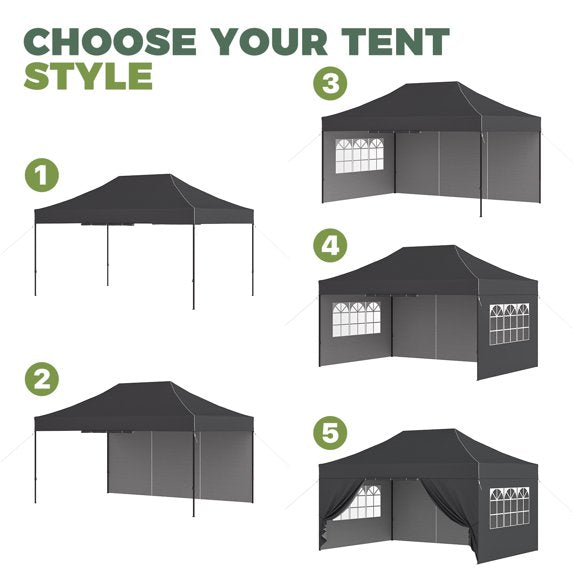 Clouddwell 10'x15' Pop Up Canopy Tent with Removable Sidewalls, Adjustable Height Instant Outdoor Canopy, Portable Sun Shade Shelter with 4 Sandbags, Easy Setup for Events, Parties, Dark Gray