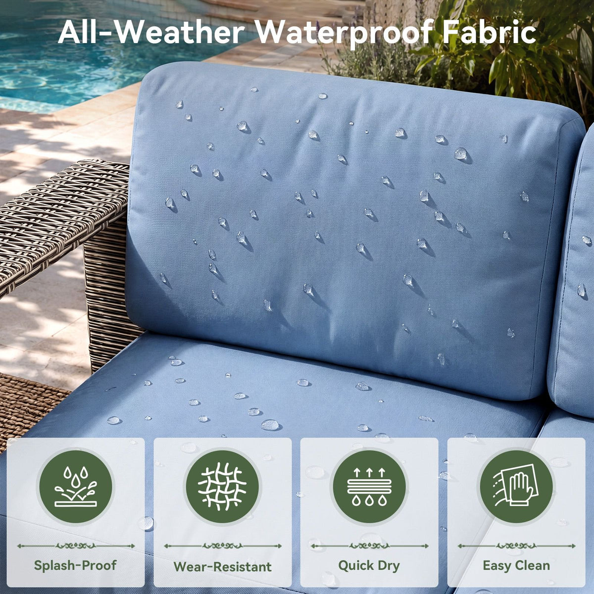 Clouddwell 8 Pieces Wicker Patio Furniture Set, Wicker Outdoor Sectional Sofa with 10 Inches Thick Cushions,Blue