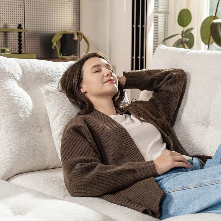 Sonegra 112" Oversized Modular Sectional L Shaped Sofa, Wide & Deep Seat Boneless Cloud Couch With Multi-Purpose Round Pillow, No Assembly (White)