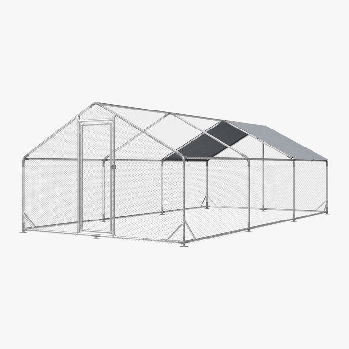Clouddwell Large Metal Chicken Coop Duck House with Waterproof Spire Roof, Outdoor Poultry Walk-in Run Cage - 9.8' L x 19.7' W x 6.4' H