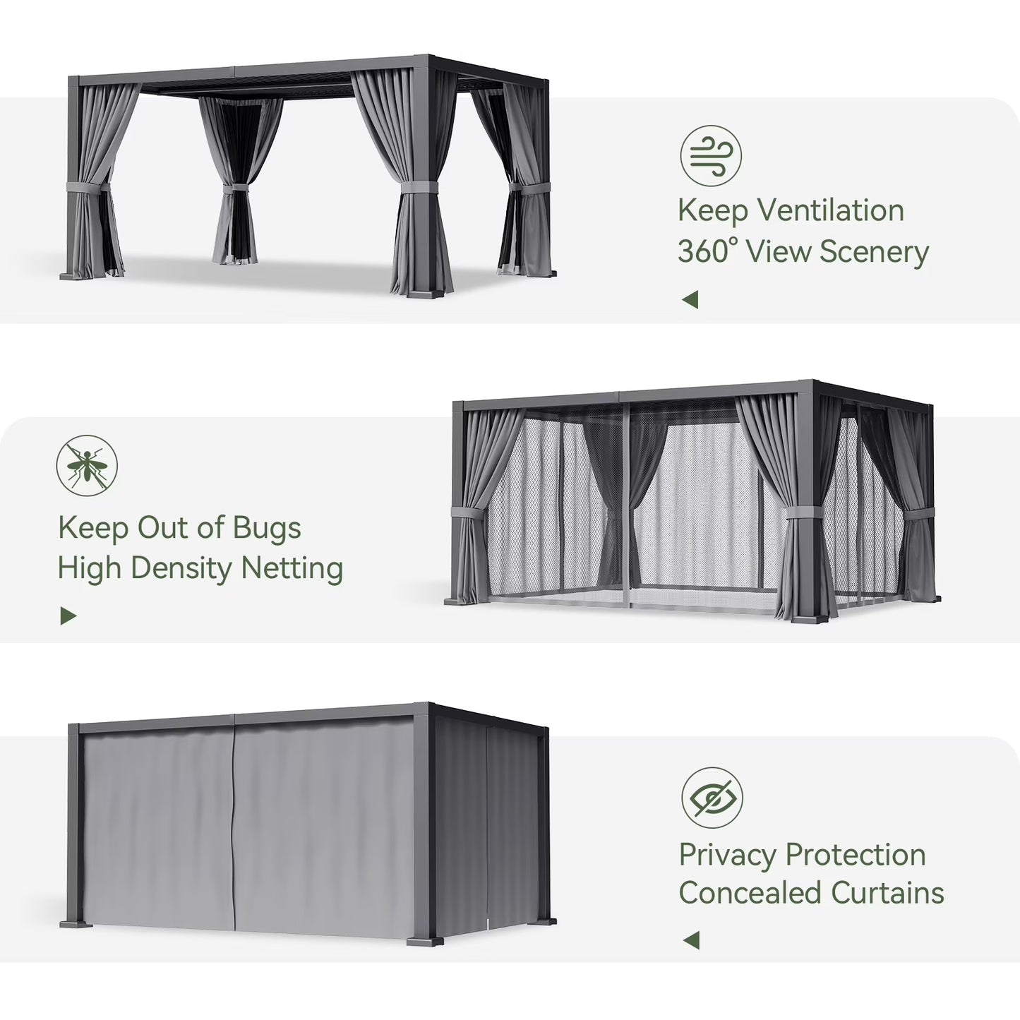 Aoxun Louvered Pergola 12' x 16' Outdoor Aluminum Pergola with Adjustable Top for Decks, Gardens and Backyards, Gray