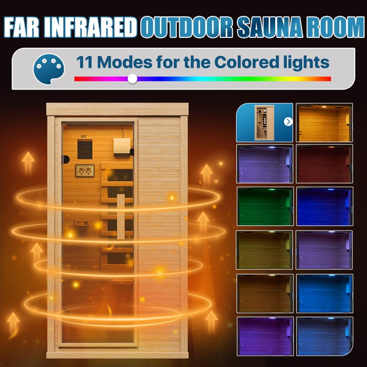 Sunmthink Full Spectrum Infrared Sauna ， 1-Person Home Sauna 850W Hemlock Wood Spa with Resonance Speaker & Tempered Glass
