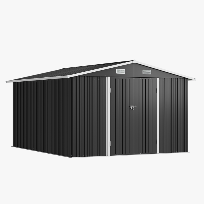 Clouddwell 10x12 ft. Metal Storage Shed, Waterproof Steel Garden Shed with Lock, Black