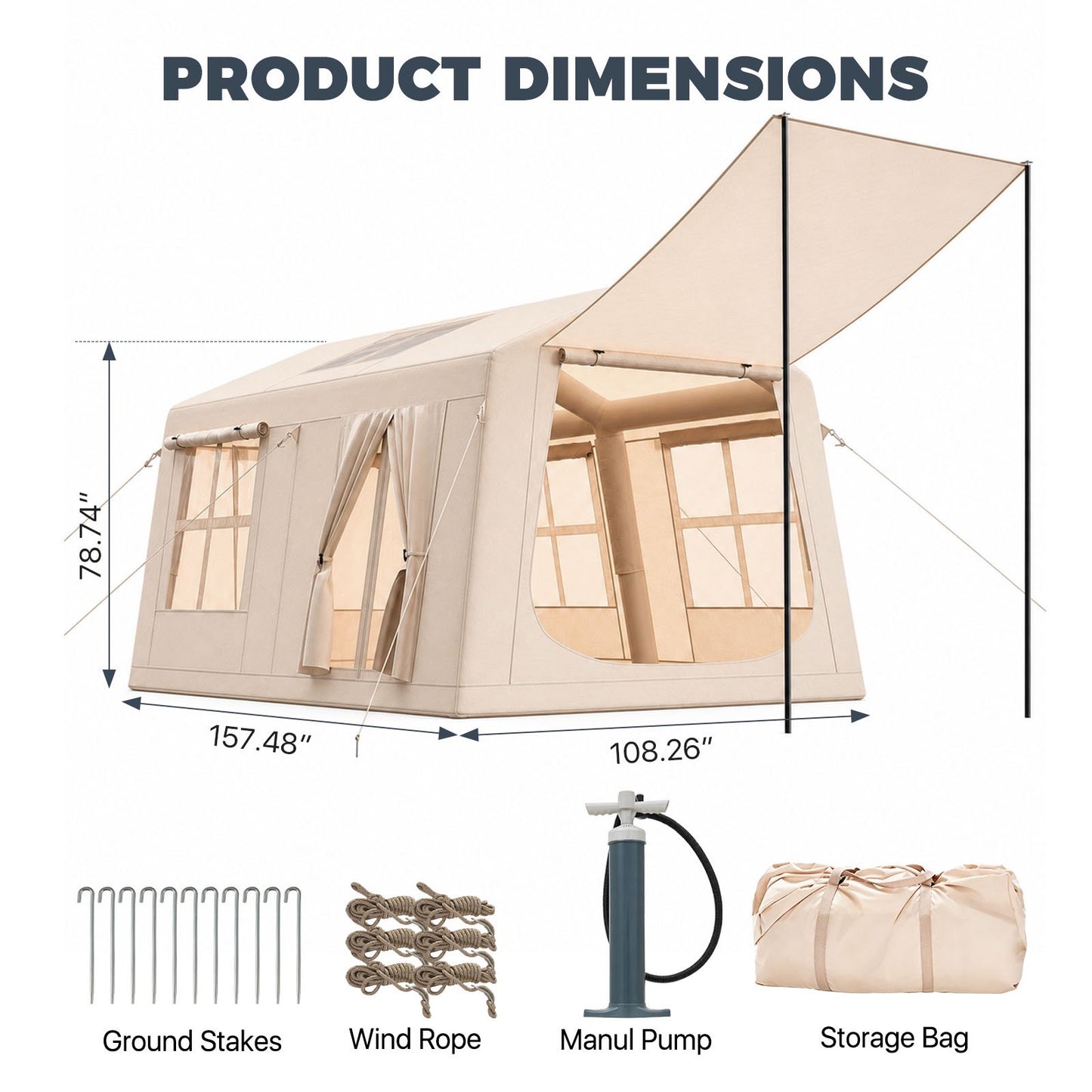 Clouddwell 8-10 Person Inflatable Camping Tent, Blow Up Family Glamping Tent with Skylight & Stove Jack, Waterproof 420D Oxford Air Tent with Hand Pump for Camping, Hiking & All-Season Use
