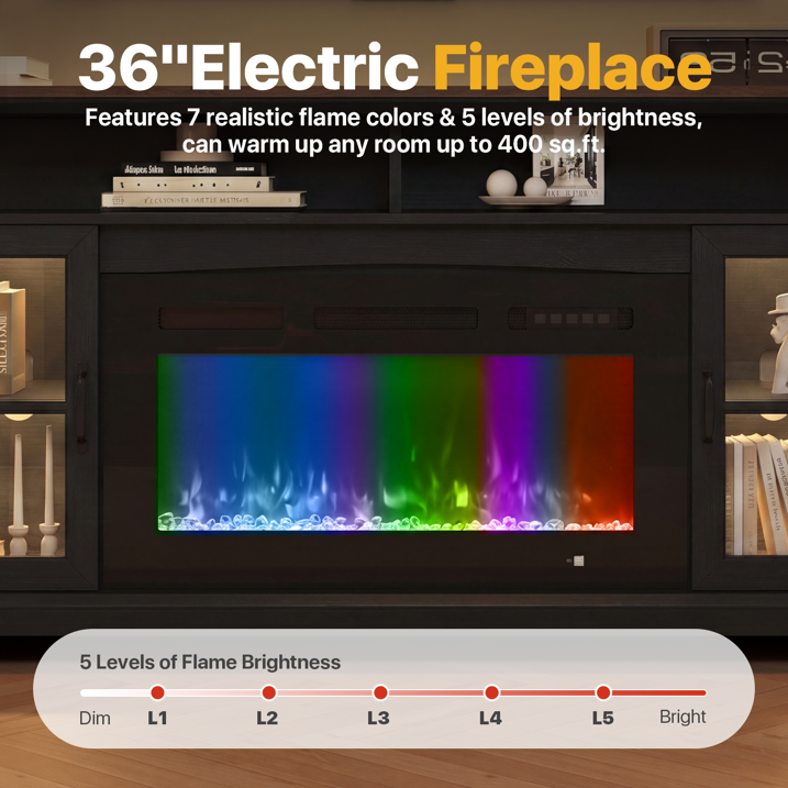 Sonegra Fireplace TV Stand with Glass Door for TVs up to 80", 70" Entertainment Center with Fireplace, Media Console for Living Room, Black
