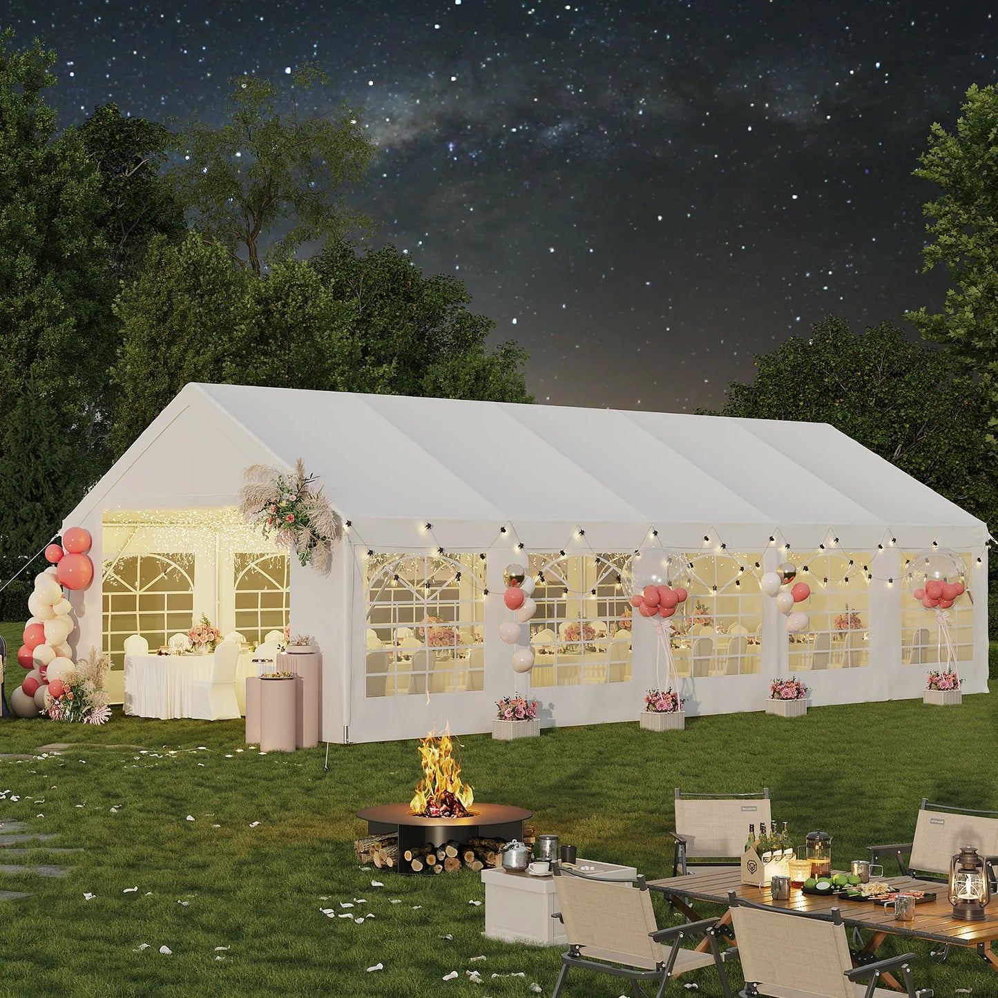 Sunmthink Wedding & Event Tent, 32x16 FT White Canopy with Removable Sidewalls, Waterproof Party Tent for Outdoor Gatherings, BBQ, Birthday, Camping