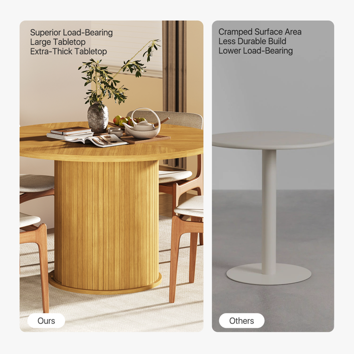 Sonegra 47-inch Round Dining Table with Storage, Modern Fluted Circle Kitchen Table with 2-Layer Storage and Sliding Door, for Kitchen Living Room, Burlywood