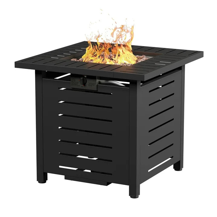 Sunmthink 28" Propane Fire Pit Table, 50,000 BTU Auto Ignition Steel Gas Fire Pit with Removable Lid & Waterproof Cover for Patio, Backyard, Black