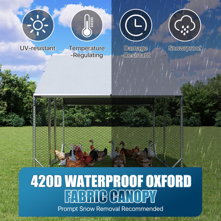 Sunmthink Heavy Duty Metal Chicken Coop Poultry Cage, Large Outdoor Yard Walk-in Enclosure with Waterproof Flat Roof Cover (9.8' L x 6.6' W x 6.4' H)