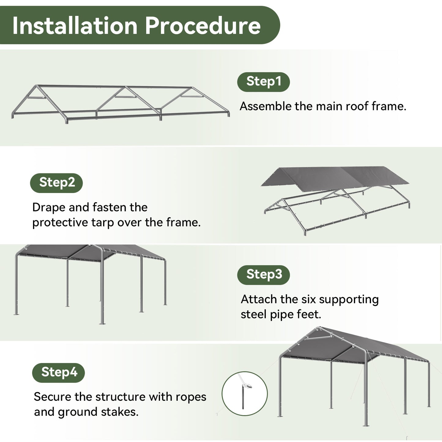 Aoxun 10x20 FT Carport Heavy Duty Car Canopy for Cars, Boats, Trucks, Outdoor Carport Shelter Portable Garage with Reinforced Frame, Gray