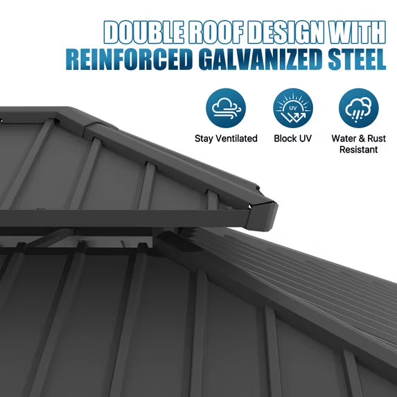 Sunmthink 12'x16' Outdoor Hardtop Gazebo, Cedar Wood Pavilion with Galvanized Steel Double Roof, for Patio, Garden, Deck