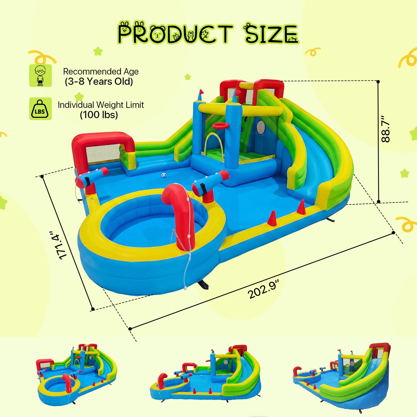 Clouddwell Inflatable Water Slide for Kids with 450W Blower, 8 in 1 Water Park Bounce House for Outdoor Summer Fun, Large Water Park, 14x17FT