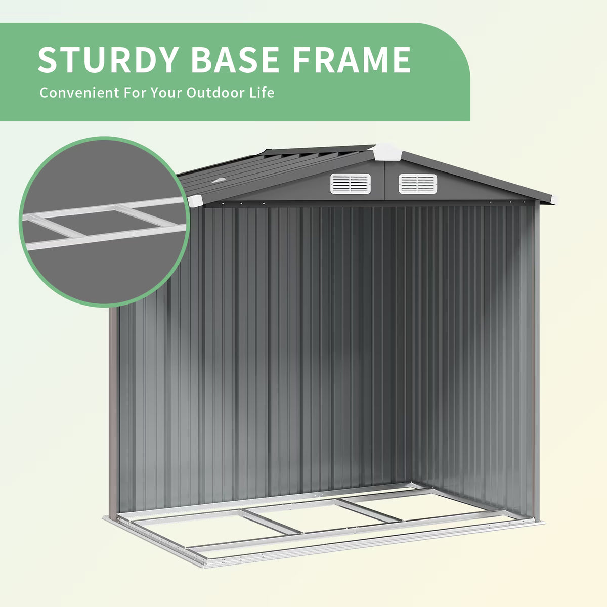 Dateyes 8’x 6’ Outdoor Storage Shed with Base Frame, Metal Garden Tool Shed with Lockable Door, Galvanized Steel Shed for Backyard, Lawn and Patio, Black