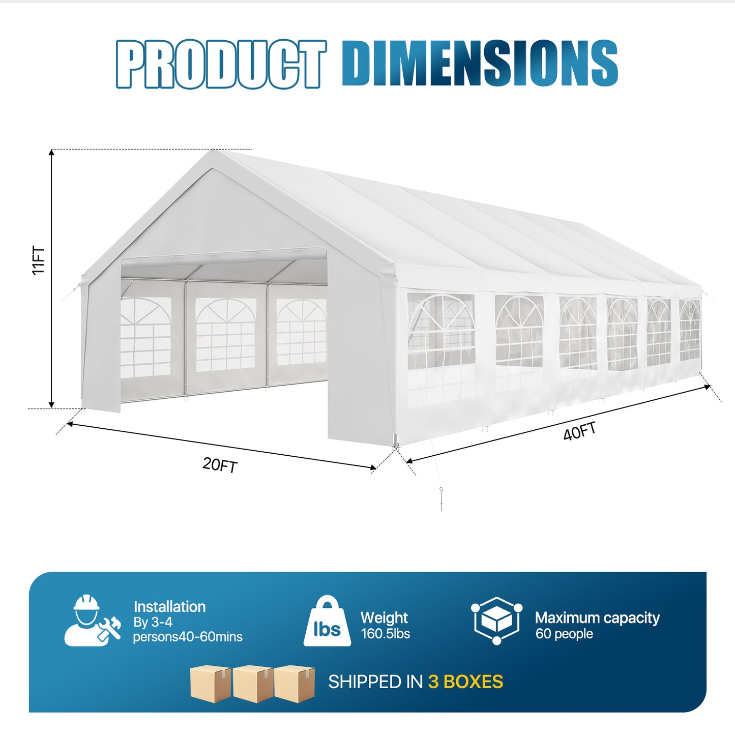 Sunmthink 20x40 Party Tent, Tent for Party, Canopy Tent with Heavy-Duty Steel Frame&Removable Sidewalls, Event Tent with Roll-up Door for Weddings, Birthday Parties & Camping