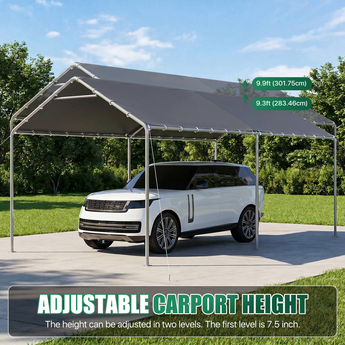 Dateyes 10x20 FT Carport, Heavy Duty Carport Canopy with Adjustable Height, Outdoor Carport Shelter with Reinforced Frame, Portable Garage for Cars, Boats and Trucks, Gray