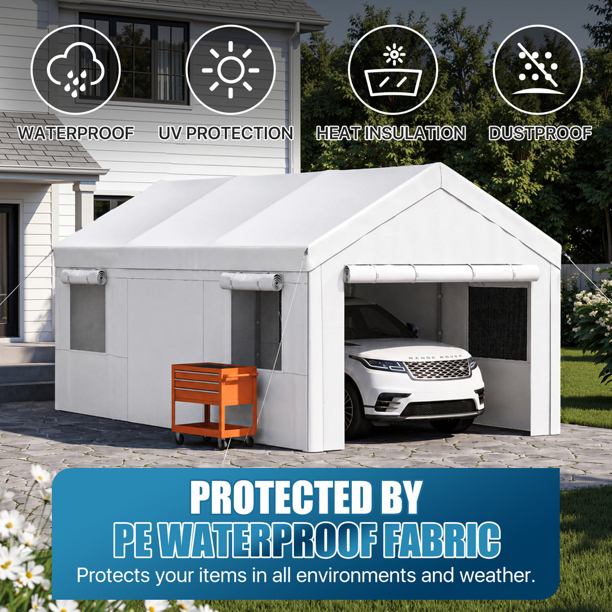 Dateyes 10x20ft Heavy Duty Carport Canopy, Portable Garage Car Canopy with Removable Sidewalls, Car Shelter for Cars, Boats, and Tools Storage, White