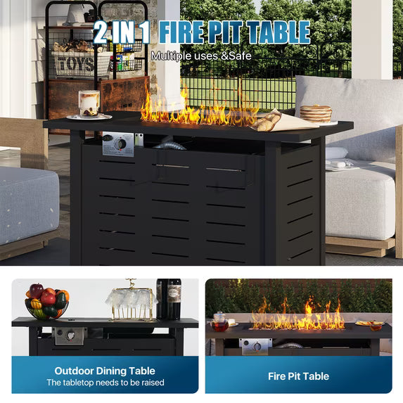 LazySunsets 42" Outdoor Propane Fire Pit Table, 50000 BTU Auto Start Steel Fire Table, 2-in-1 with Removable Tabletop & All-Weather Waterproof Cover for Garden Backyard Patio, Black