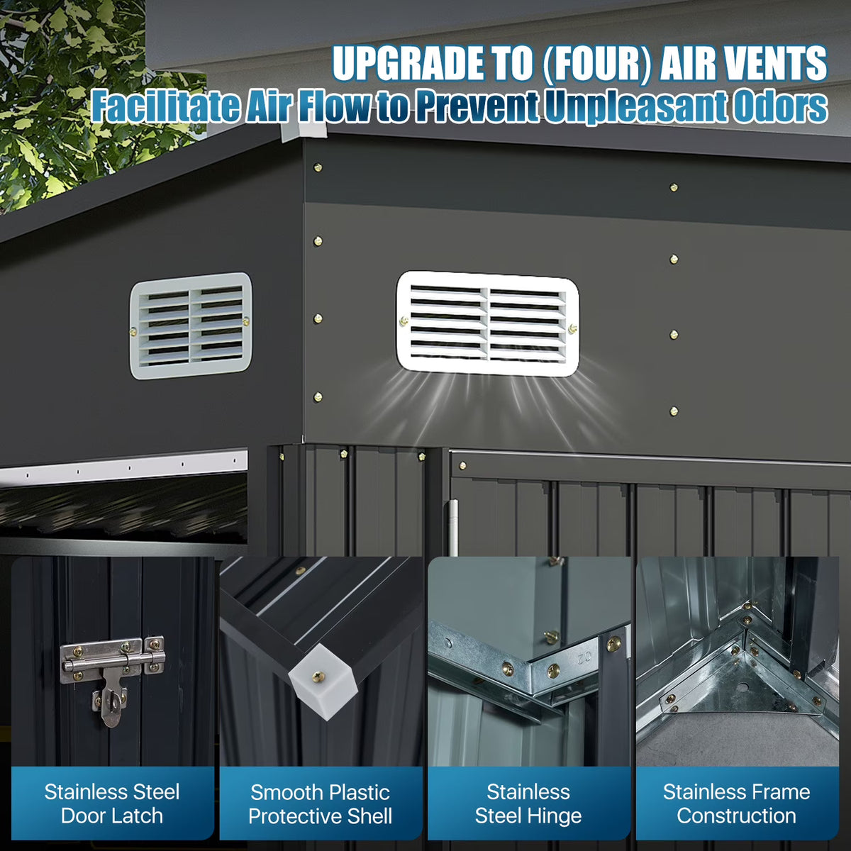 Dateyes 10' x 8' Metal Storage Shed with Triple Doors, Lockable Lean-to Design & Vents, Black