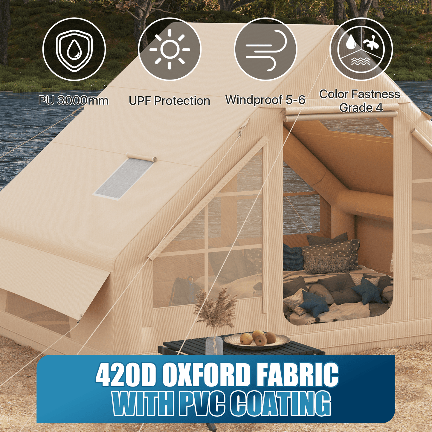Sunmthink Inflatable Tent For 4-8 Person, Blow Up Tent Of Fast Setup Family Shelter, Waterproof Windproof Outdoor Tent with UV Protection, Lightweight Portable for Camping, Beach & Festivals