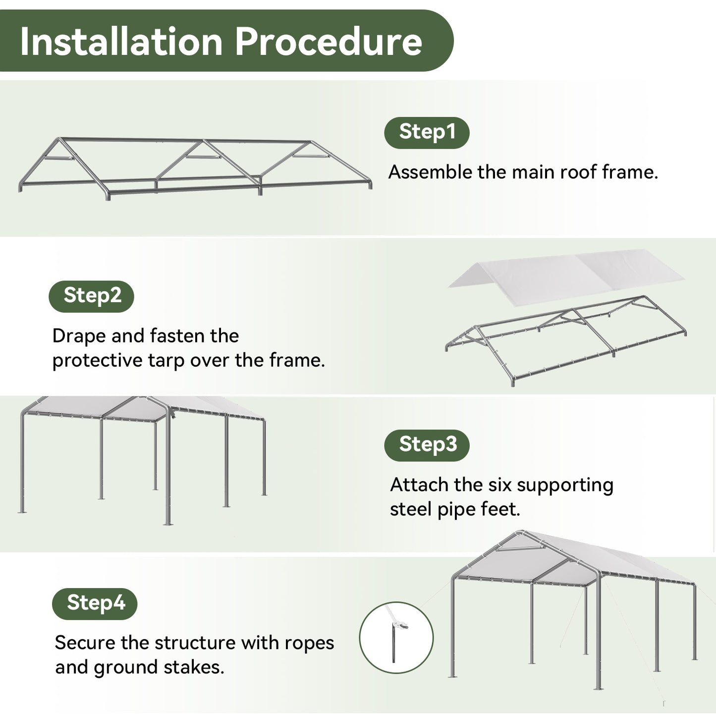 Aoxun 10x20 FT Carport Heavy Duty Car Canopy for Cars, Boats, Trucks, Outdoor Carport Shelter Portable Garage with Reinforced Frame, White