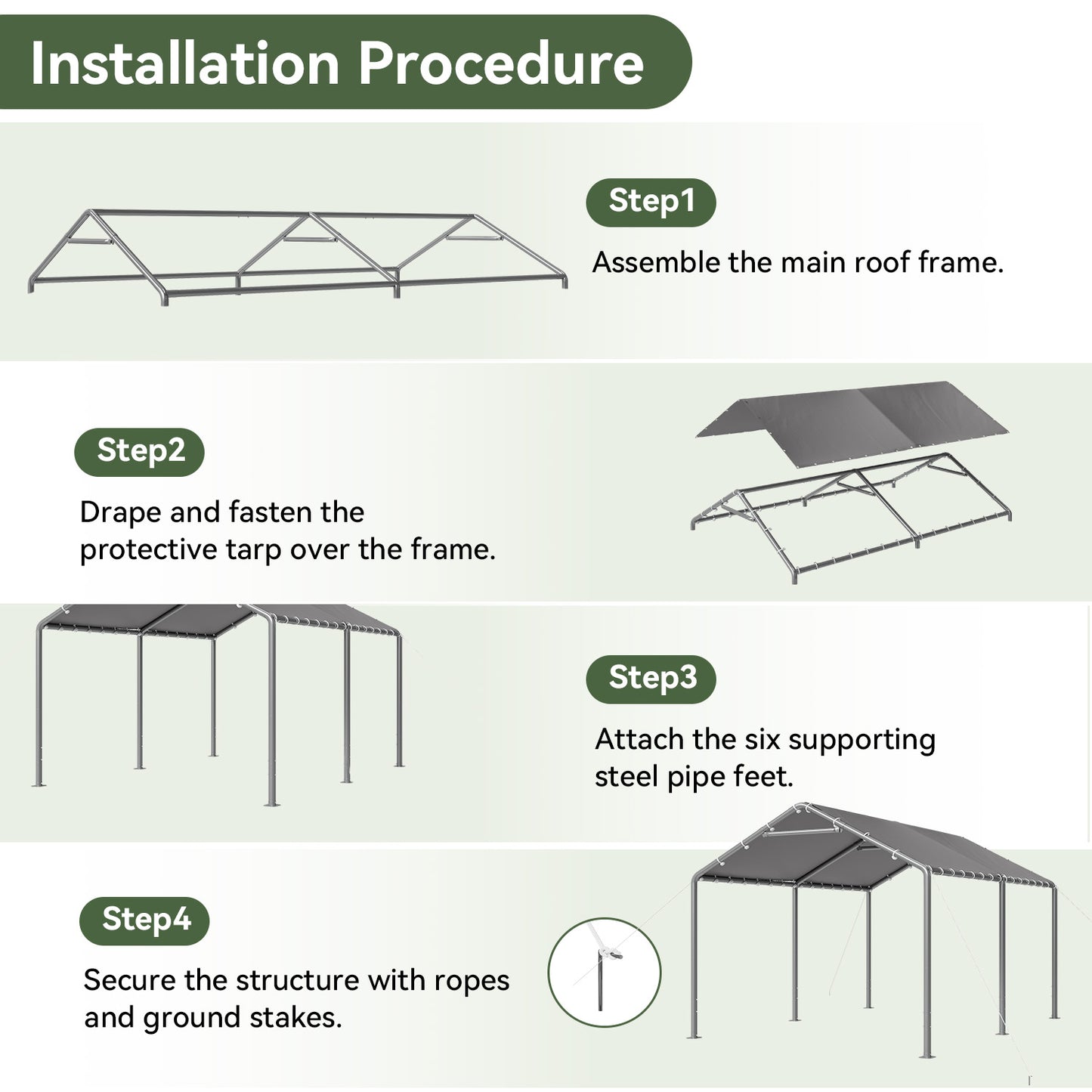 Aoxun 10x15 FT Carport Heavy Duty Car Canopy for Cars, Boats, Trucks, Outdoor Carport Shelter Portable Garage with Reinforced Frame, Gray