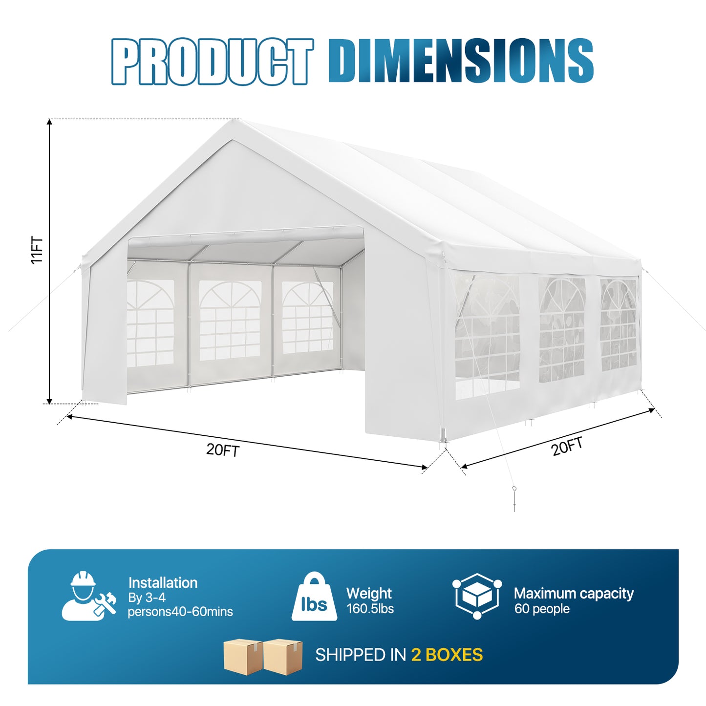 Sunmthink 20x20 Party Tent, Tent for Party, Canopy Tent with Heavy-Duty Steel Frame&Removable Sidewalls, Event Tent with Roll-up Door for Weddings, Birthday Parties & Camping