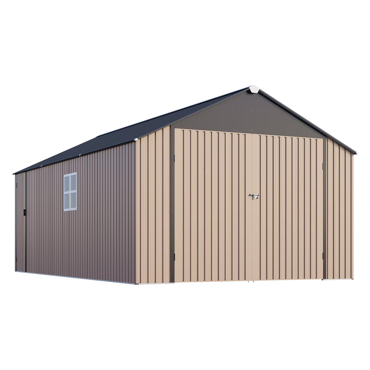 LazySunsets 12 x 20FT Shed Outdoor Storage Shed with Double Hinged Large Door, Extra Large Metal Shed with Lockable Door & Sloped Roof for Garden, Backyard, Patio and Backyard, Brown