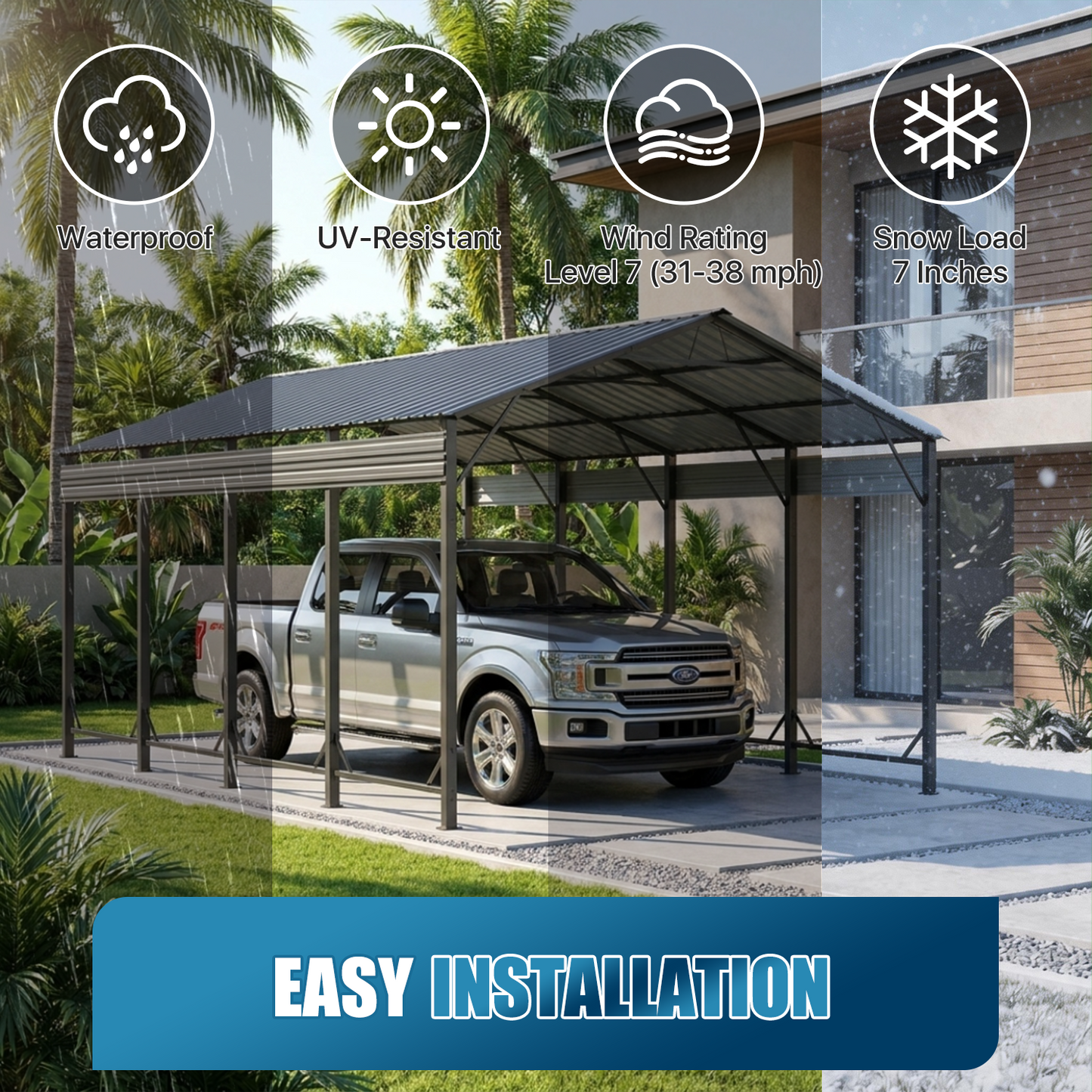 Sunmthink 12x20 FT Metal Carport, Heavy Duty Carport Canopy with Reinforced Frame and Sturdy Base, Outdoor Car Canopy Shelter for Cars, Trucks, Boats and Party Events
