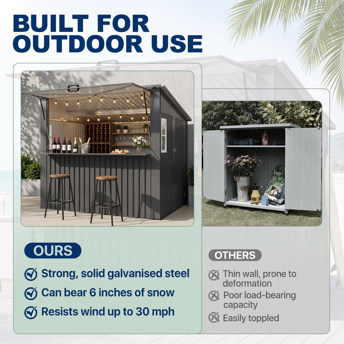 Dateyes 8x7 FT Outdoor Bar Shed with TV Mount & Fold-Down Counter, Metal Outdoor Storage Shed with 2 Windows , Roof Canopy for Patio, Backyard
