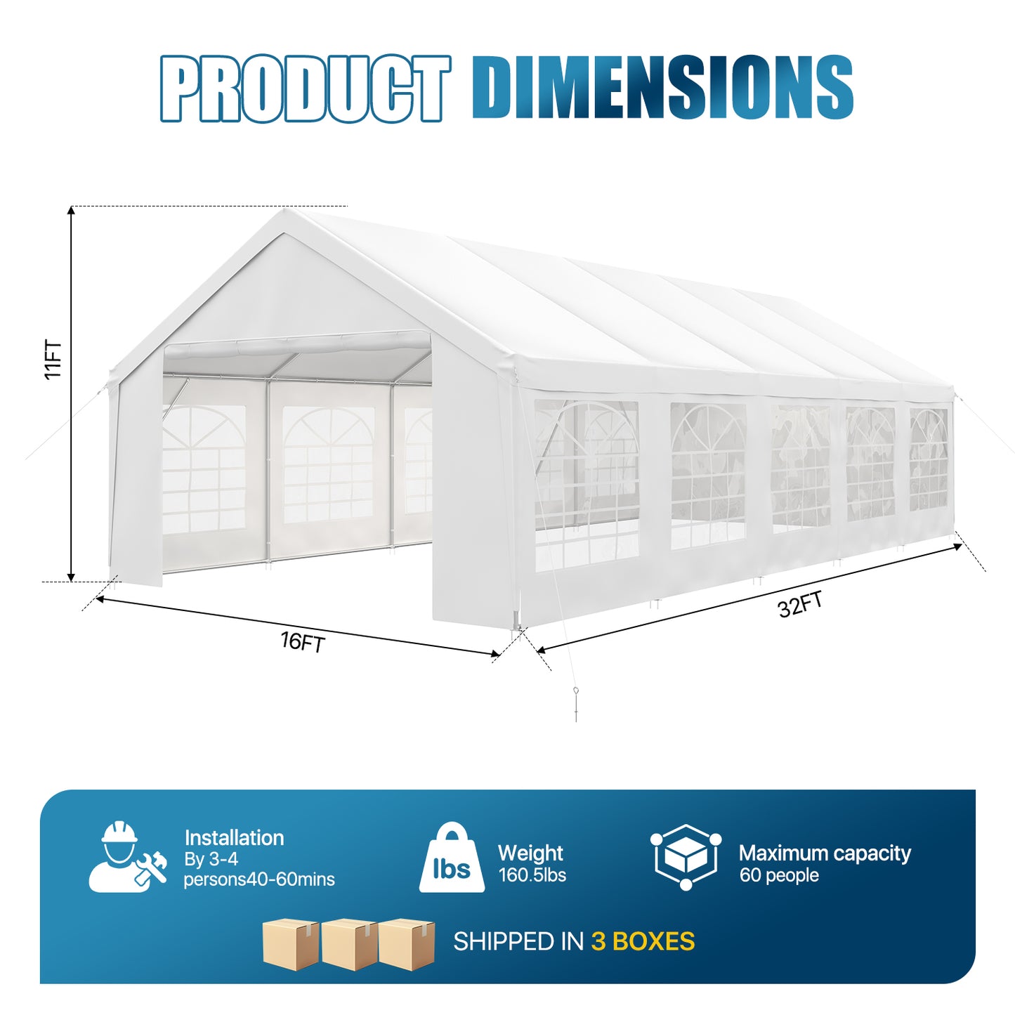 Sunmthink 32x16 Party Tent, Tent for Party, Canopy Tent with Heavy-Duty Steel Frame&Removable Sidewalls, Event Tent with Roll-up Door for Weddings, Birthday Parties & Camping