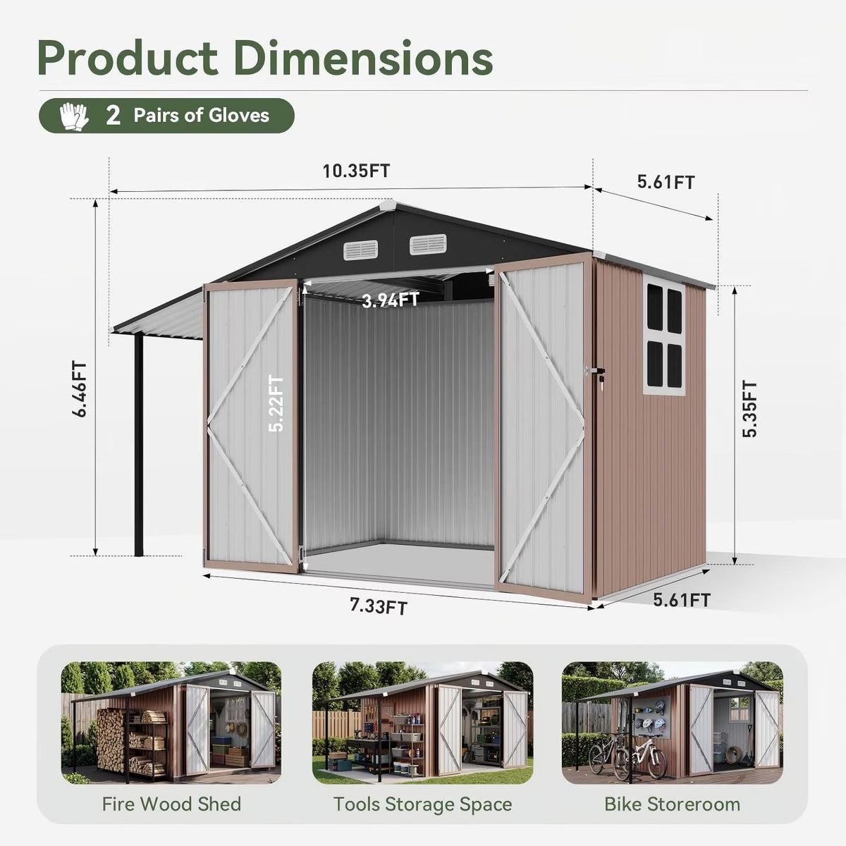 Dateyes 10 x 6 FT Metal Storage Shed with Hardtop Gazebo, Outdoor Tool Shed Firewood Storage for Garden, Backyard, Brown
