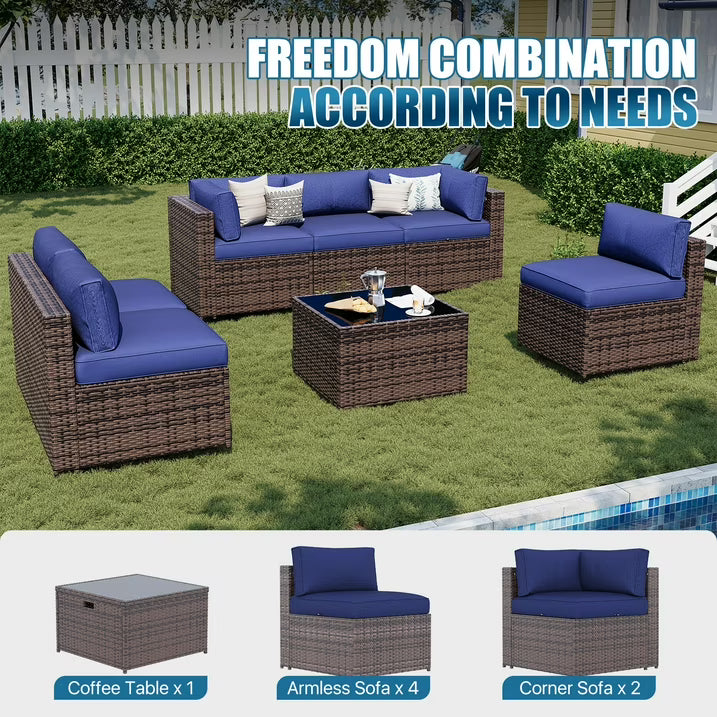 Sunmthink 7-Piece Wicker Patio Furniture Sets, Outdoor Conversation Set with 4 Inches Thick Cushions and Waterproof Cover