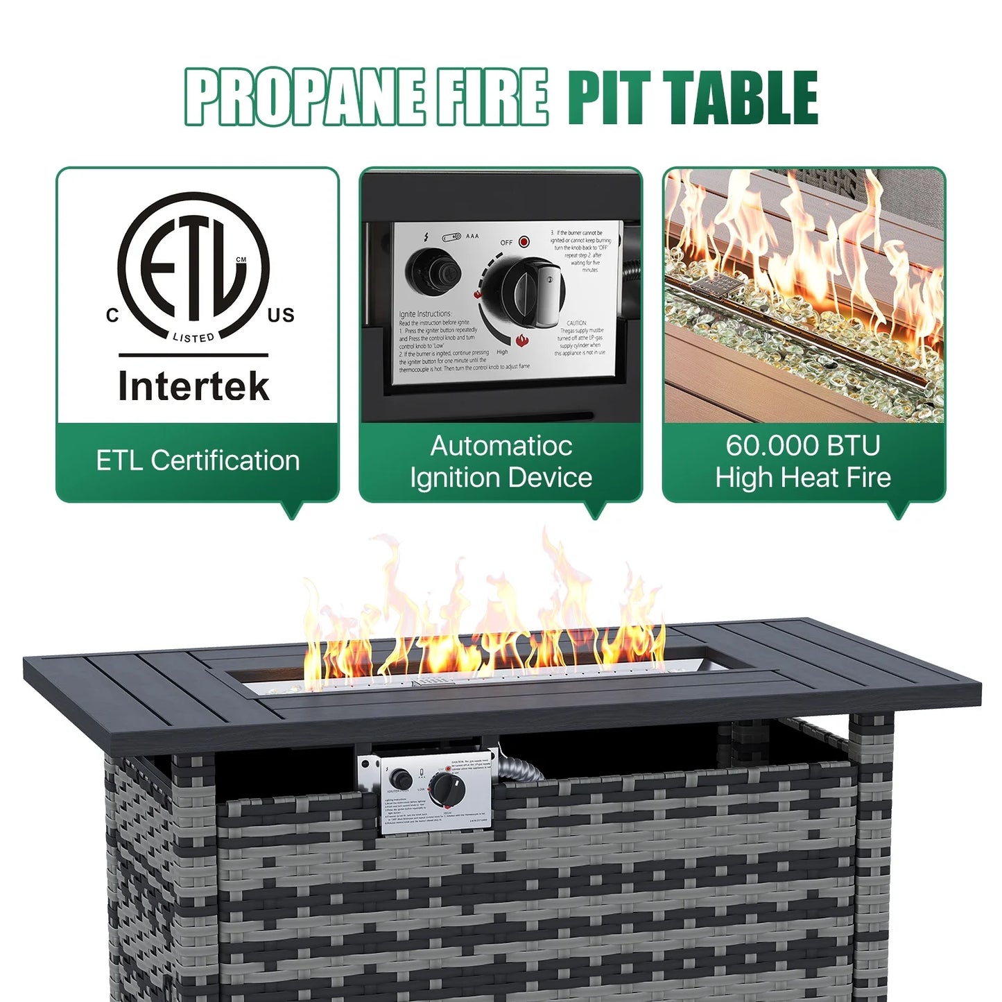 Clouddwell 12 Piece Patio Furniture Set with 44” Fire Pit Table Wicker Rattan Patio Conversation Set Outdoor Sectional Sofa Set with Coffee Table and Blue Cushions(Waterproof Cover Included)