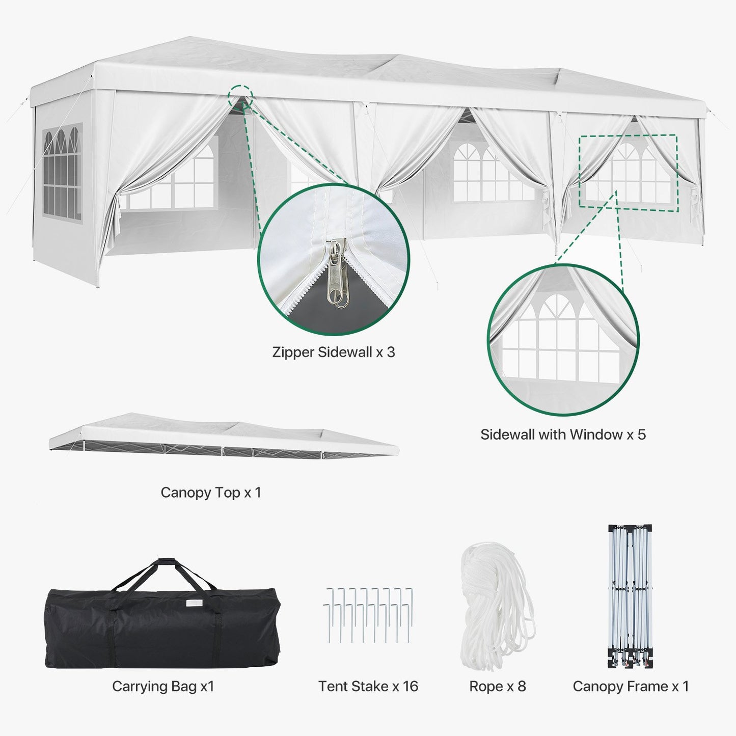 ClouDDwell Pop up Canopy, Party Tent, 10x30 ft. Portable Outdoor Event, Instant Shelter Canopy with 6 Removable Sidewalls and 1 Carry Bag, White