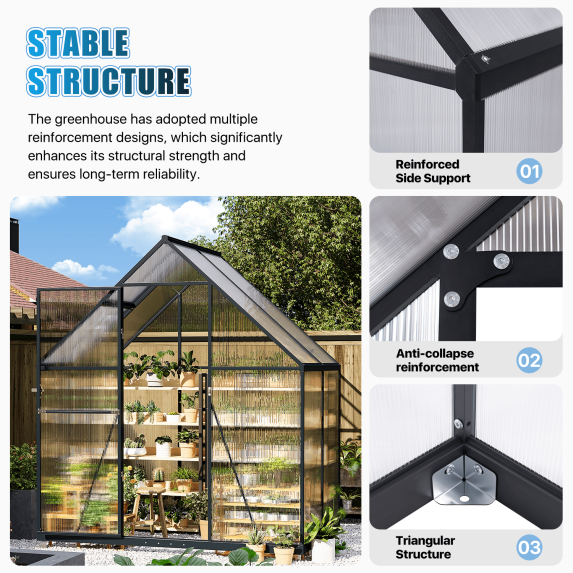 Clouddwell 4x6 FT Polycarbonate Panels Outdoor Greenhouse Sturdy Aluminum Frame