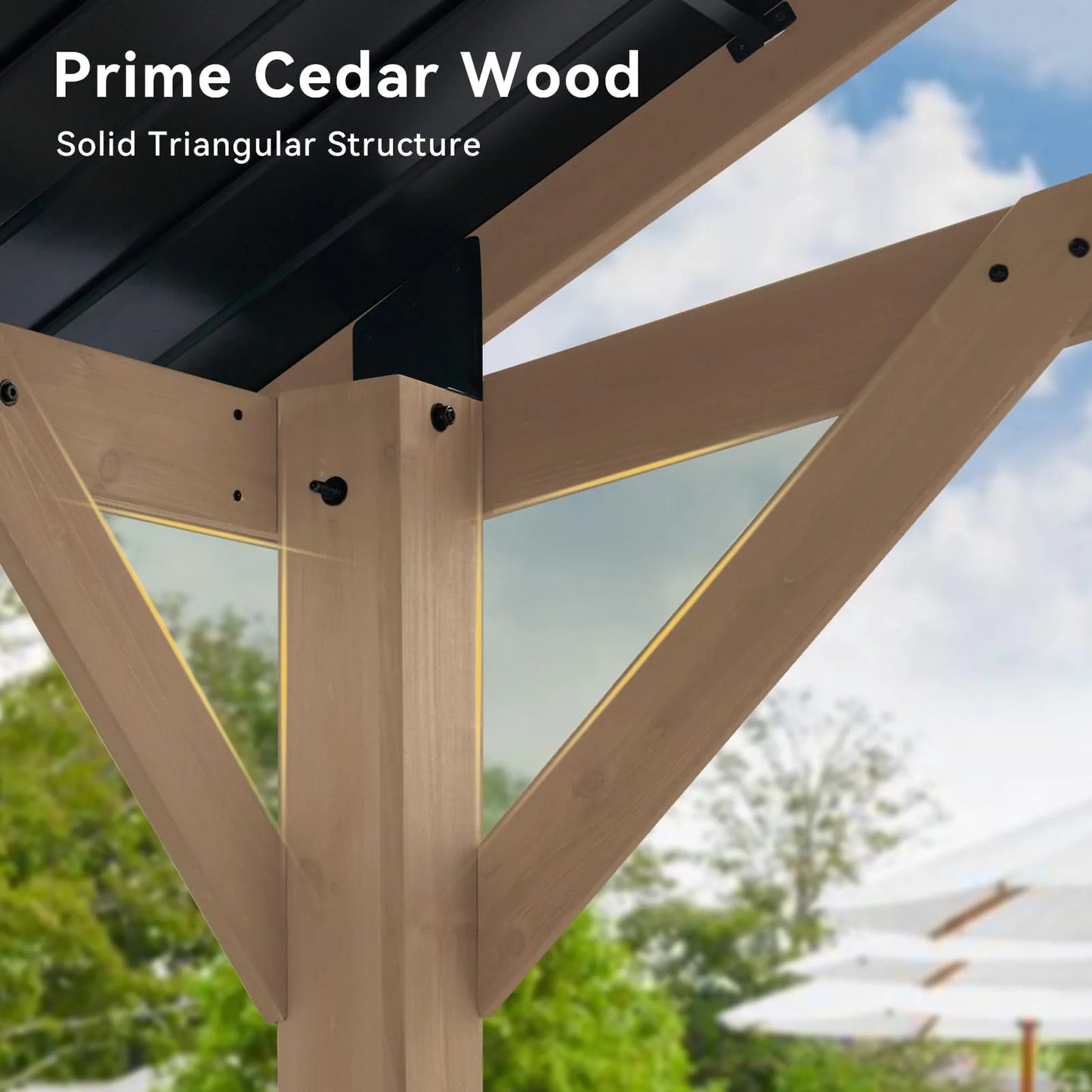 Aoxun 12' x 16' Outdoor Wood Gazebo, Hardtop Gazebo Permanent Wooden Pavilion with Galvanized Steel Gable Roof, for Patio, Garden, Deck, Cedar Wood