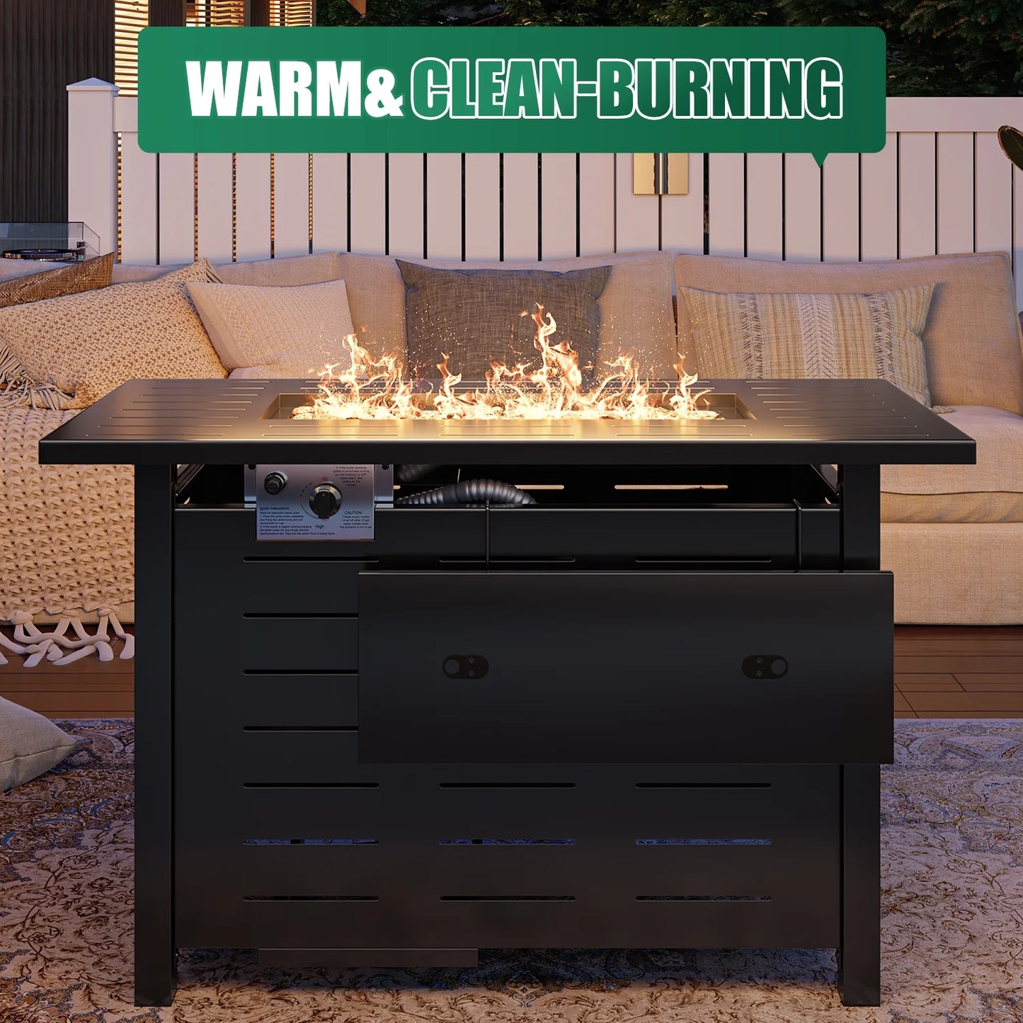 Clouddwell 40" Black Propane Fire Pit Table, 50,000 BTU Outdoor Gas Firepit with Lava Rocks, Removable Lid & Waterproof Cover for Patio Black