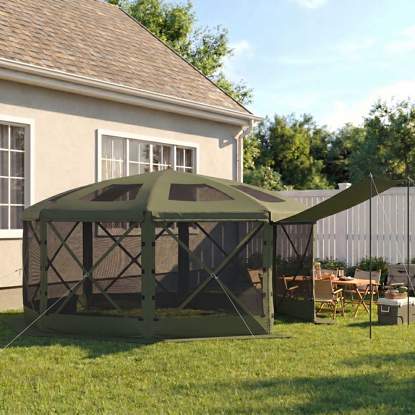Clouddwell 15'x15' Outdoor Pop Up Gazebo, Screen Tent with Removable Top & Mosquito Netting, Camping Canopy Tent, Waterproof, UV Resistant, Portable Carry Bag, Green