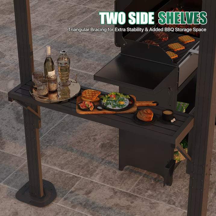 Dateyes 5' x 8' Grill Hardtop Gazebo,Outdoor BBQ Pavilion with Galvanized Steel Roof, Aluminum Frame, Shelves, for Lawn, Garden, Patio, or Backyard