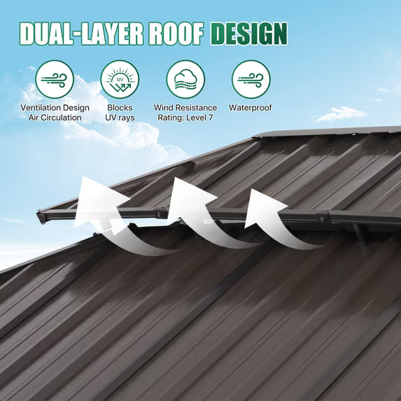 Clouddwell 20' x 12' Gazebo for Patio, Gazebo Pergola with Sloped Roof, Large Wall-Mounted Heavy Duty Awnings, for Deck, Patio and Backyard,Brown