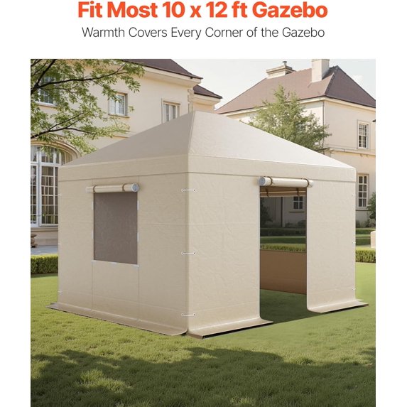 Clouddwell Winter Gazebo Cover Fits 10 x 12 ft Hardtop Gazebos, All-Weather Gazebo Cover with Sidewalls & Mesh Windows, High-Density PE Material