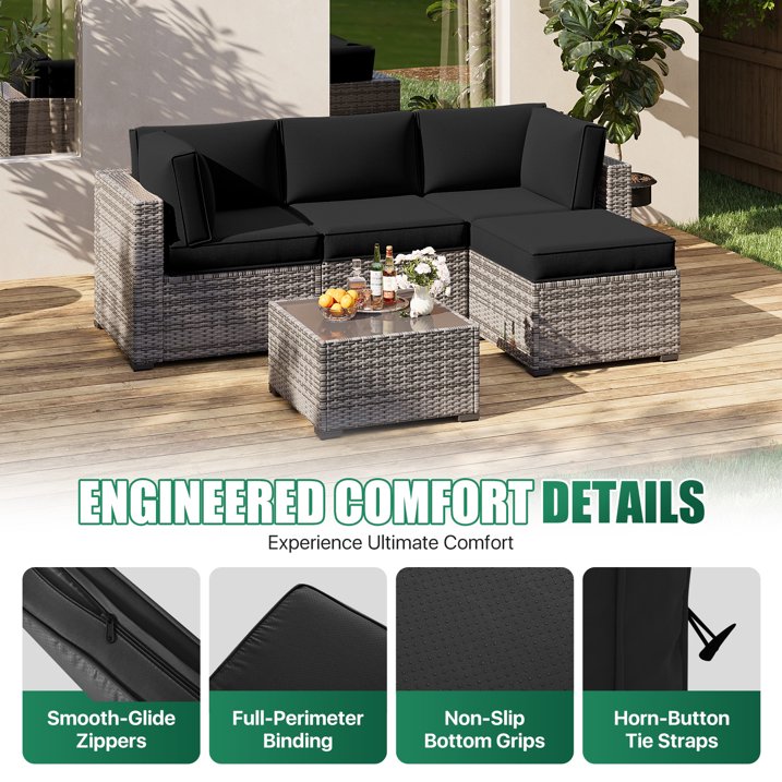Clouddwell 9-Piece Premium Outdoor Cushion Set, High-Resilience Waterproof Cushions for 4-Seat Wicker Sectional, Comfort Upgrade (Black)