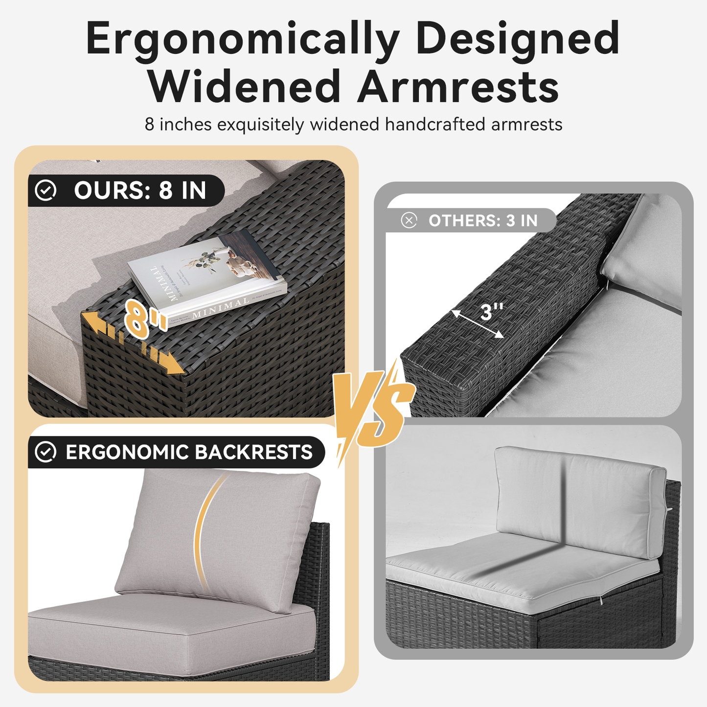 Clouddwell 7-Piece Outdoor Patio Set,4-Inch Thickened Cushions, All-Weather Wicker Sectional with Fire Table, Coffee Table & Custom Protective Cover Gray