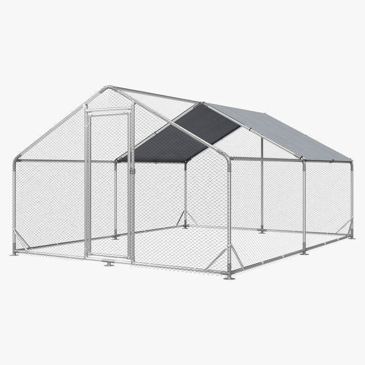 Clouddwell Large Metal Chicken Coop Duck House with Waterproof Spire Roof, Outdoor Poultry Walk-in Run Cage - 9.8' L x 13.1' W x 6.4' H