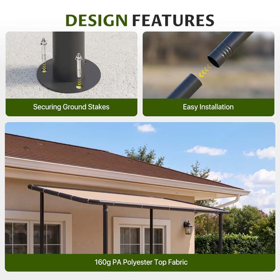 Dateyes 8'x 5' Wall-Mounted Metal Gazebo , Water-Resistant Khaki Canopy with UV Protection for Patio & Garden