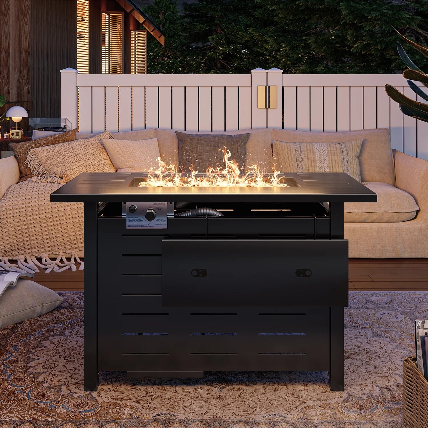 Clouddwell 40" Black Propane Fire Pit Table, 50,000 BTU Outdoor Gas Firepit with Lava Rocks, Removable Lid & Waterproof Cover for Patio Black